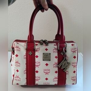 MCM Pink and White Boston Bag w/MCM Charms